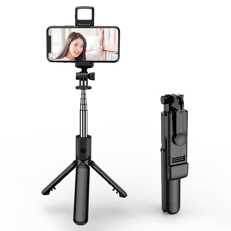 tongsis tripod led 4 in 1 remote bluetooth selfie stick with led