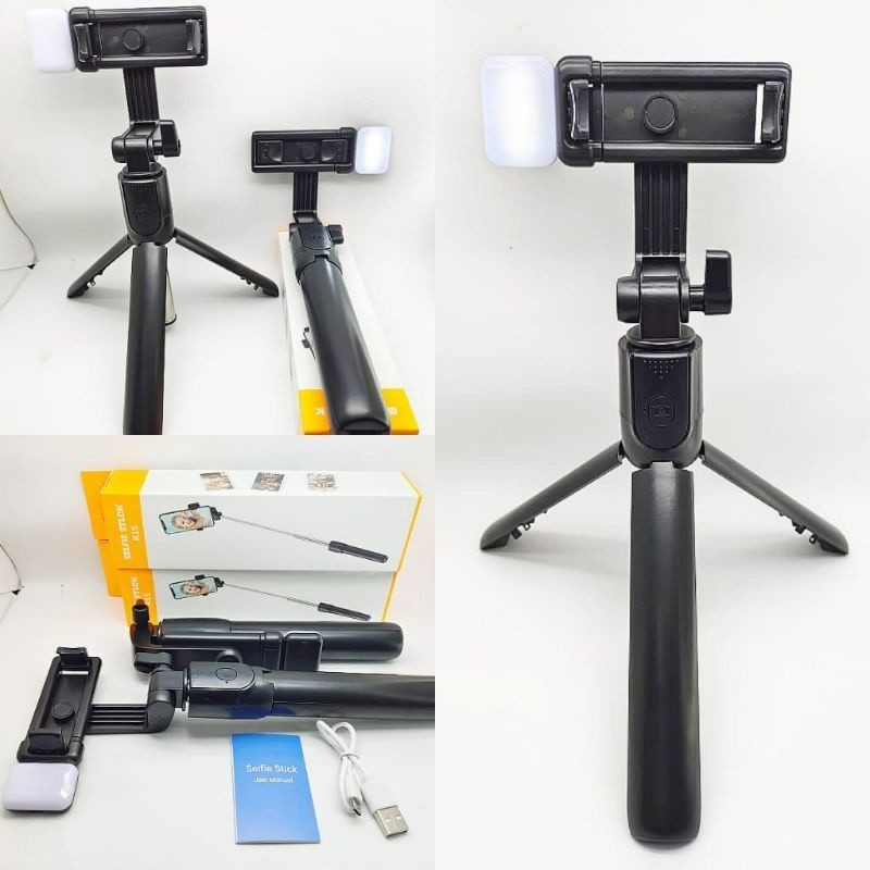 tongsis tripod led 4 in 1 remote bluetooth selfie stick with led