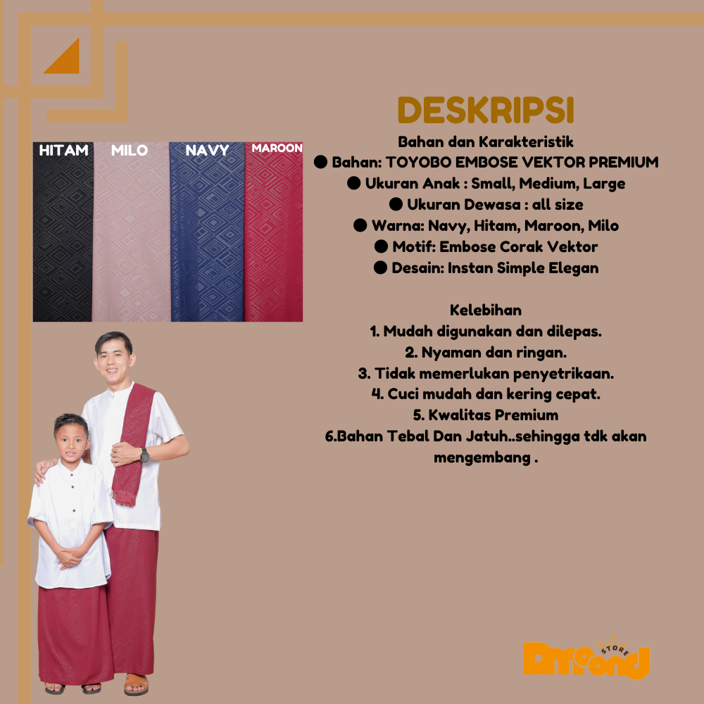 SARUNG INSTAN COUPLE ANAK DAN AYAH BAHAN EMBOSE PREMIUM